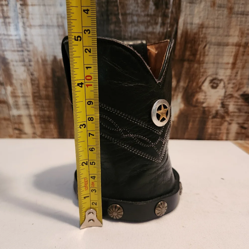 Vtg Leather Boot Cowhide Concho Western Beer Can Bottle Holder Koozie Set Pair - Picture 16 of 16